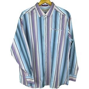 TOMMY BAHAMA Mens Long Sleeve Shirt XL Blue Pink Stripe Cotton Silk Blend